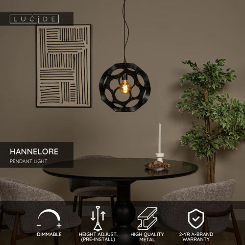 Lucide HANNELORE - Pendant light - Ø 40 cm - 1xE27 - Black - USP